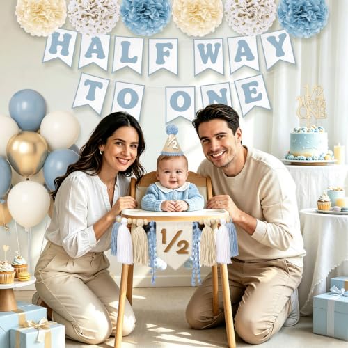Half Birthday Decorations Kit Dusty Blue - 1/2 Birthday Banner & Party Supplies