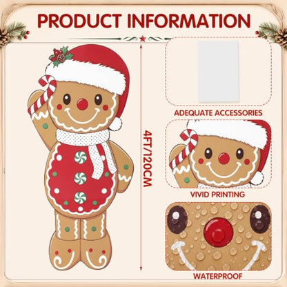 Christmas Gingerbread Cardboard Cutout - Life Size Holiday Decoration - 47x23 inches - Santa Costume