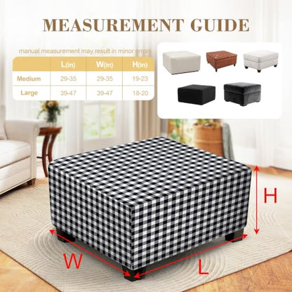 Buffalo Plaid Square Ottoman Cover - Washable Farmhouse Slipcover