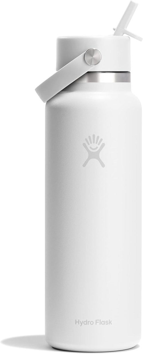 Hydro Flask Water Bottle - Insulated Stainless Steel - 40 Oz Tonal White with Wide Straw Lid & Leakproof Design
