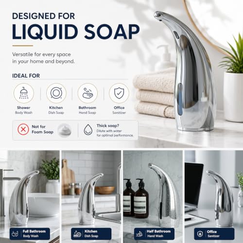 Automatic Liquid Soap Dispenser Touchless 4-Level 10oz - Silver, Battery Operated