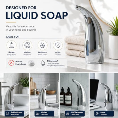 Automatic Liquid Soap Dispenser Touchless 4-Level 10oz - Silver, Battery Operated