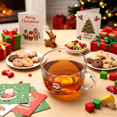 6 Pcs Christmas Glass Coffee Mugs Set - Multi Style Holiday Drinkware
