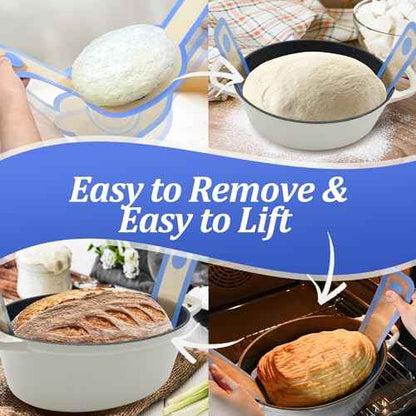 2PCS Silicone Bread Sling Oval & Round, Silicone Baking Mat for Dutch Oven Bread Baking Non-stick Bread Sling with Long Handle Sling Reusable Sourdough Bread Baking Mat for Dough Pastry