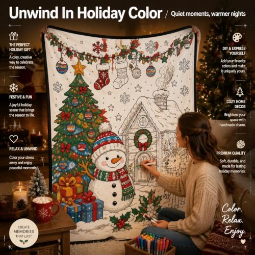 DIY Coloring Blanket Christmas Variation - Washable Sherpa Fleece with Markers