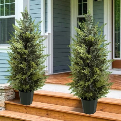 3Ft Artificial Cedar Christmas Topiary Trees - 2 Pack Outdoor Decor