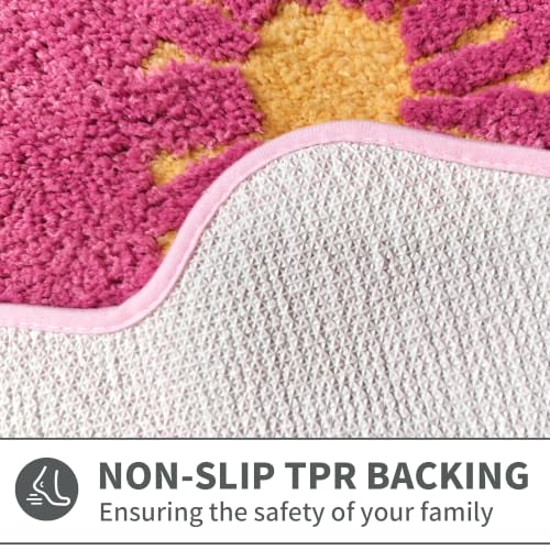 Pink Cute Flower Bath Rug 20x32 Inch Non-Slip Absorbent Bathroom Mat - Cherry Variation