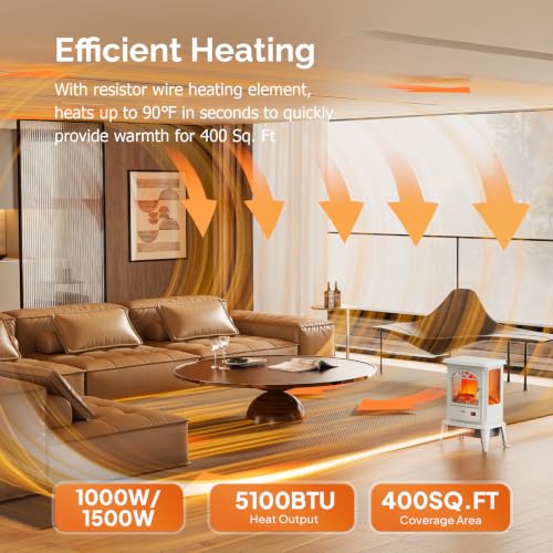 1500W Electric Fireplace Stove with Remote Control - Freestanding Heater, 22.4" H - Variation of 22''H-Remote