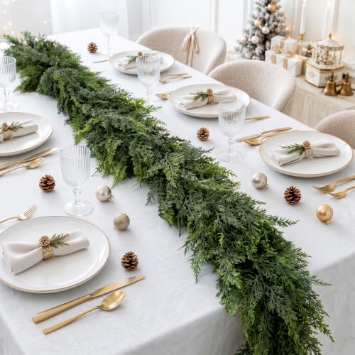 9FT Artificial Cedar Garland for Christmas Decoration - Dense & Lifelike