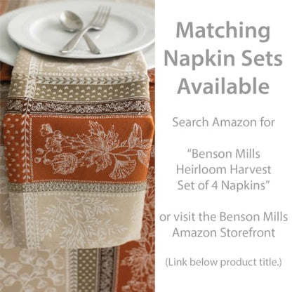 Benson Mills Heirloom Harvest Tablecloth - Terracotta 60x84 Inch Rectangular, Autumn Foliage Design