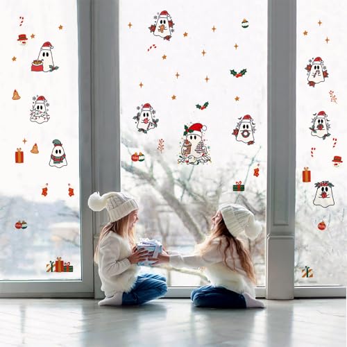 Self-Adhesive Christmas Ghost Window Clings - Style 8, Holiday Decor, 6 Sheets