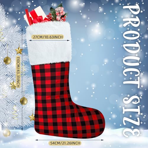 Giant Christmas Stockings Set of 4 - 43 Inch Felt & Buffalo Plaid Holiday Decor
