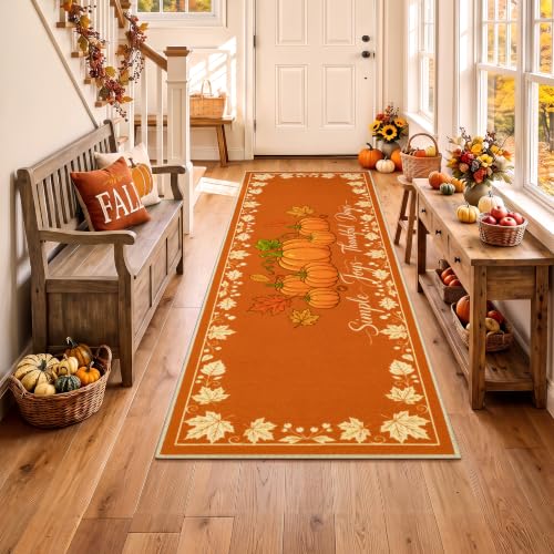 Hello Pumpkin Fall Kitchen Runner Rug 2x6 Feet - Pumpkin/2' x 6' Runner Variation