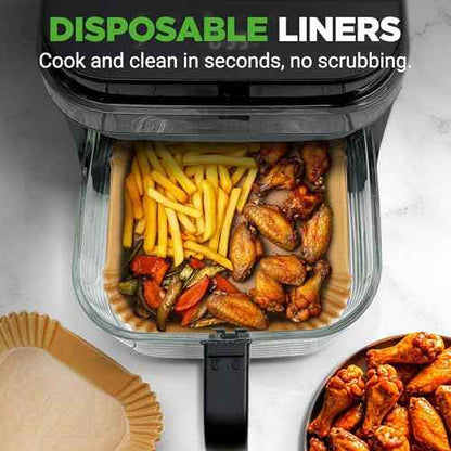 NutriChef 50-pcs Air Fryer Paper Liners - Square Disposable Parchment Liner | Non-Stick, Oilproof & Waterproof | Fits 5.8 QT Glass Pot | Airfryer Liners for Air Fryers, Ovens, Grilling & Baking