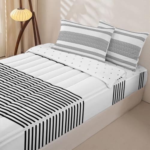 Black / Twin Zip Up Bedding Set with Comforter & Fitted Sheet Kids Boys Girls