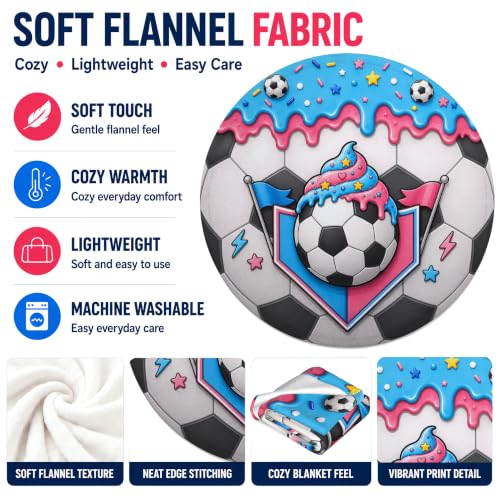Soccer Ice Cream Drip Round Blanket 60 Inch Kids Teens Fans Gift