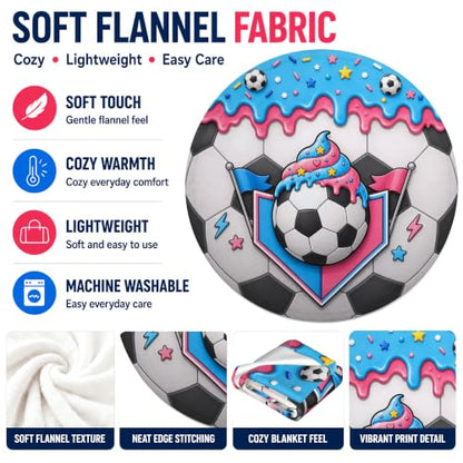 Soccer Ice Cream Drip Round Blanket 60 Inch Kids Teens Fans Gift