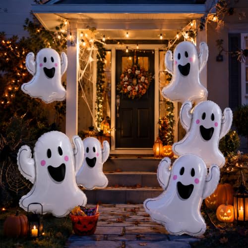 White Halloween Ghost Balloons - 6 Pack 29.5 Inch Foil Party Decorations