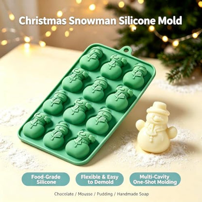 Christmas Snowman Silicone Mold Set - Red & Green Winter Holiday Mini Candy & Chocolate Molds - Style7