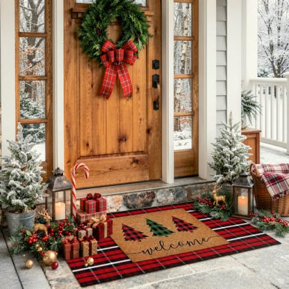 Christmas Buffalo Plaid Rug 2x4.3 Feet Front Door Mat - Red, Holiday Decor