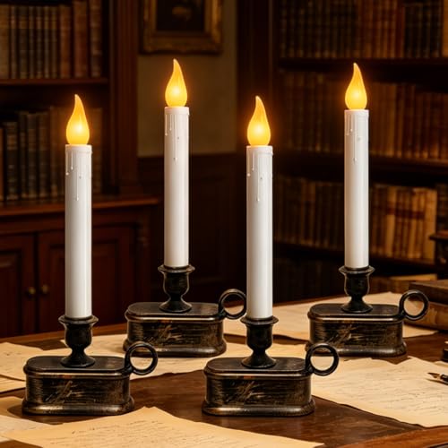 10-Inch Battery Operated LED Window Candles with Bronze Base - Dusk to Dawn Sensor