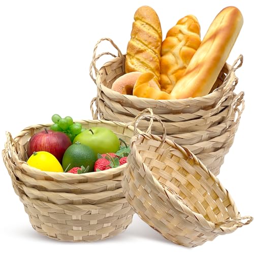 10 Pack Round Bamboo Gift Baskets - 9 Inch Christmas Fruit & Food Storage Bins