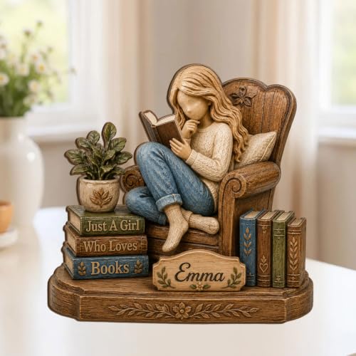 Personalized Girl Who Loves Books Wooden Block - Book Lover Shelf Decor - Book 02