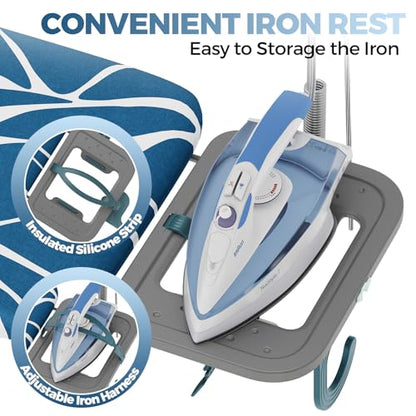 Full Size Ironing Board with Iron Rest & Garment Rack - Sea Blue 43x13 in