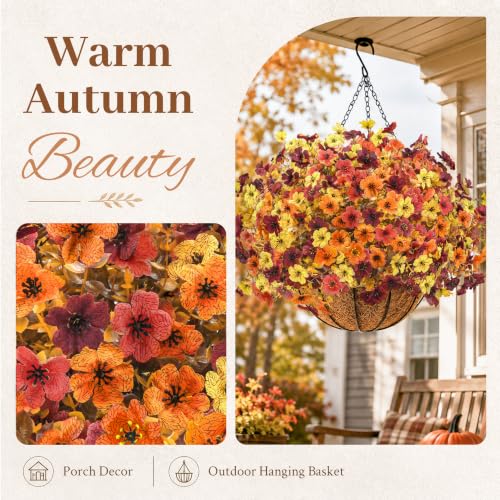 Fall Artificial Flower Baskets with Hanging Chains - 4-Color Autumn Decor Set