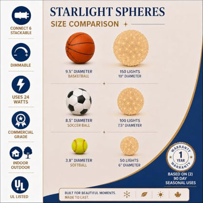 150-Light Red Starlight Sphere Ornament with 10-Inch Diameter - Extra Large Holiday Decoration with Hanging Cord