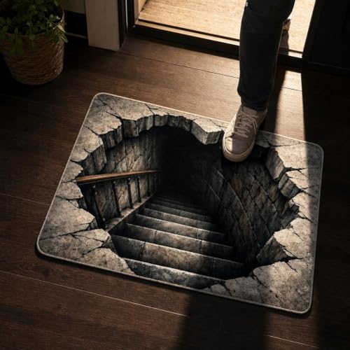 3D Halloween Non-Slip Floor Rug - Optical Illusion Skull Pattern, 2'8" x 1'8" Black