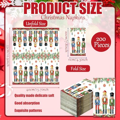 Christmas Nutcracker Guest Napkins – 200 Disposable Paper Towels for Holiday Parties