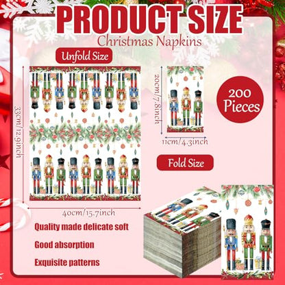 Christmas Nutcracker Guest Napkins – 200 Disposable Paper Towels for Holiday Parties