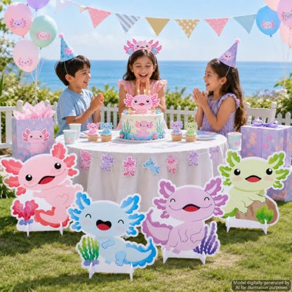 Large Axolotl Cardboard Cutouts for Birthday Party Decorations, Set of 4