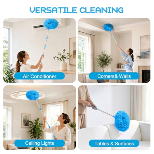 Ceiling Fan Cleaner Duster with Extendable Pole – Reusable Microfiber Dusting Tool
