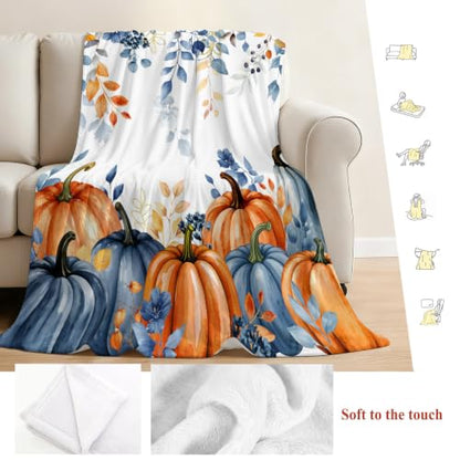 Fall Maple Branch Flannel Blanket for Bed and Couch, 30x40 Inches - Orange Blue White, Cozy Throw for All Seasons