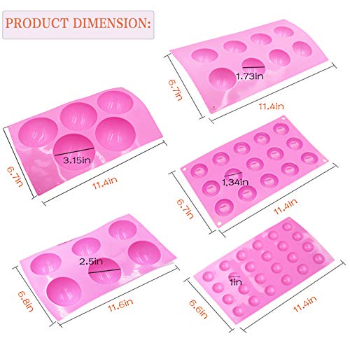 5Pack Sphere Silicone Molds,Ausplua Silicon Dome mold semi sphere Baking Mould for Making Candy, Chocolate,Cake,Mousse,Jelly,Variety Sizes(pink)