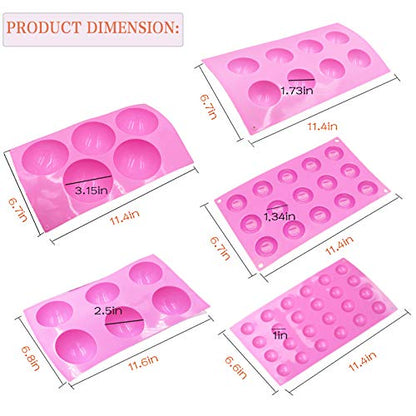 5Pack Sphere Silicone Molds,Ausplua Silicon Dome mold semi sphere Baking Mould for Making Candy, Chocolate,Cake,Mousse,Jelly,Variety Sizes(pink)