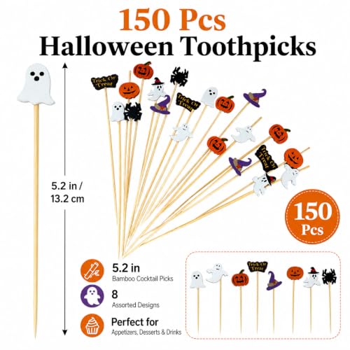 Halloween Cocktail Picks - 150PCS 5.2 Inch Bamboo Party Appetizer Toothpicks