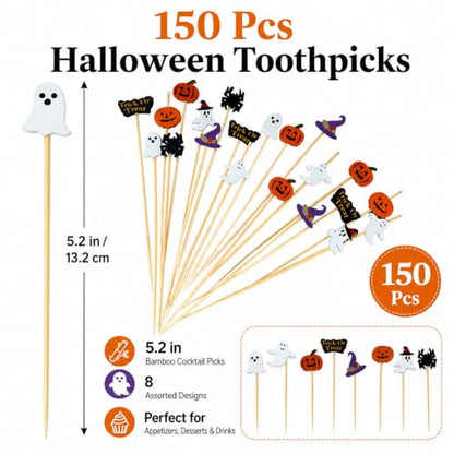 Halloween Cocktail Picks - 150PCS 5.2 Inch Bamboo Party Appetizer Toothpicks