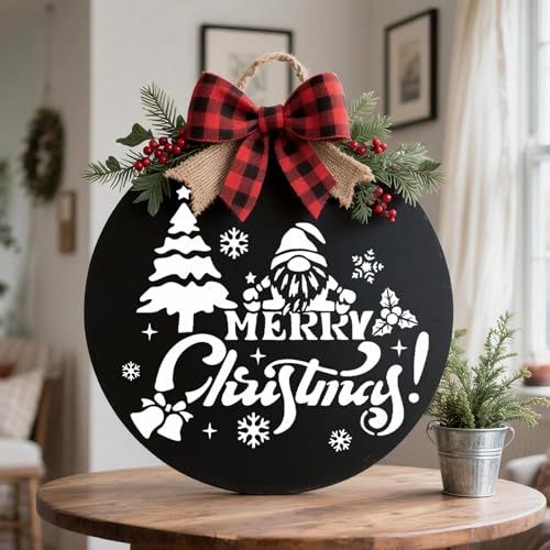 Round Christmas Stencils Set - 6pcs 12-Inch Holiday Decor Templates with Festive Phrases & Designs