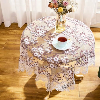Dark Red Embroidered Floral Lace Tablecloth 33x33 Square with White & Red Variation