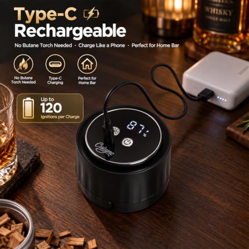 Electric Whiskey Smoker Kit with 6 Wood Chips & Colorful LED Lights - Black