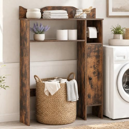 GIANTEX Over-The-Toilet Storage Cabinet with 1-Door Side Storage Rustic Brown