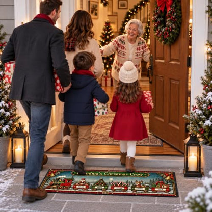 Personalized Christmas Train Family Entryway Rug - Grandma Grandpa Holiday Runner, Xmas Home Decor