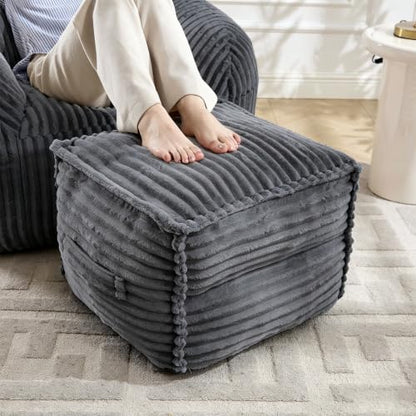 Dark Gray Square Stuffed Pouf Ottoman with Foam Filling - 23"D x 22"W x 16"H
