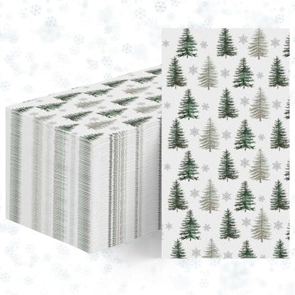 Christmas Paper Napkins 50Pcs Pine Tree Design 4.3 x 7.9 Inches Holiday Party Supplies
