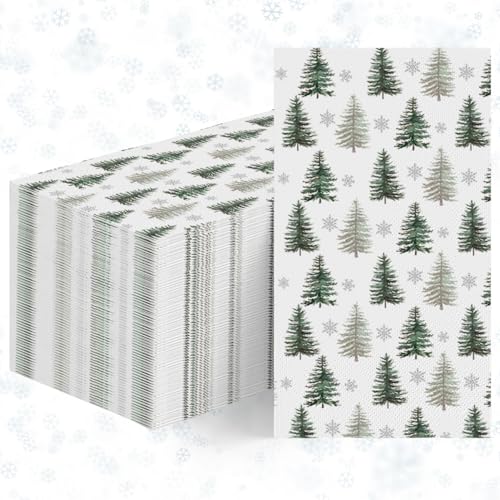 Christmas Paper Napkins 100Pcs Pine Tree Design 4.3 x 7.9 Inches