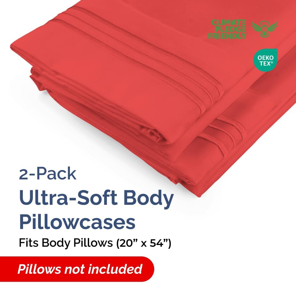 Skiennix Body Pillowcases Set of 2 | 20x54 Soft Covers for Side Sleepers - Comfy, Wrinkle-Free, Machine Washable - Red