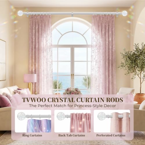 TVWOO Silver Rainbow Curtain Rod Adjustable Heavy Duty Crystal Ball 36-88 Inches - Variation of THIS listing
